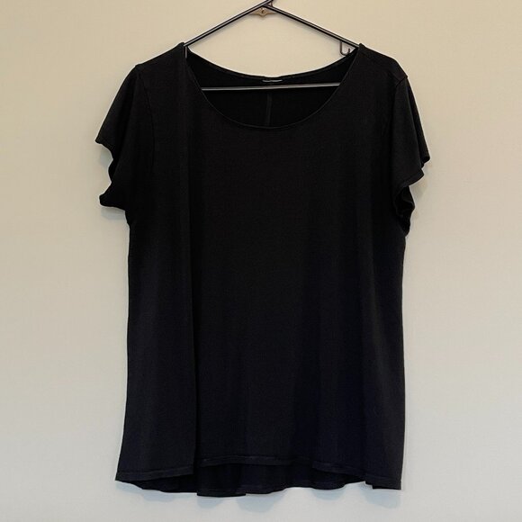 Tops - Black Slinky Short Sleeve Round Neck Workout Athleisure Yoga Top XL
